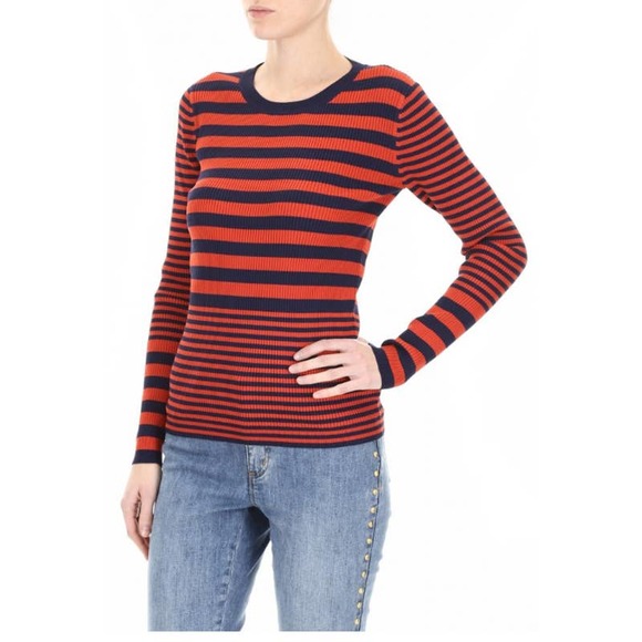 MICHAEL MICHAEL KORS Red Navy Striped Viscose Blend Sweater Sz M - Picture 1 of 8